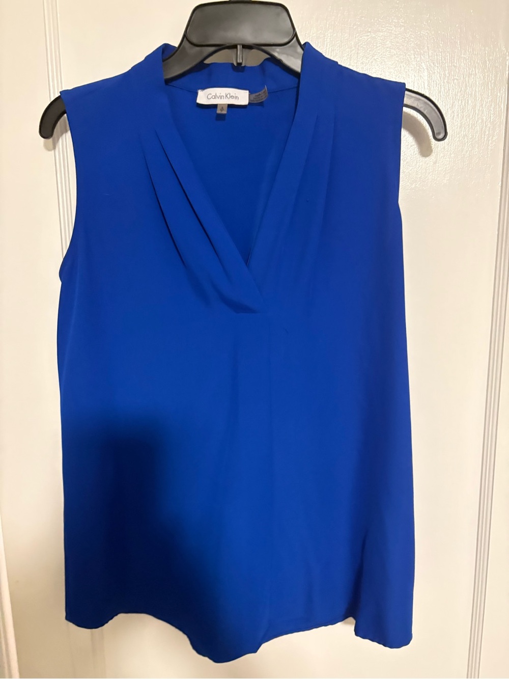 Calvin Klein Women's Sleeveless V-Neck Blouse in Royal Blue
